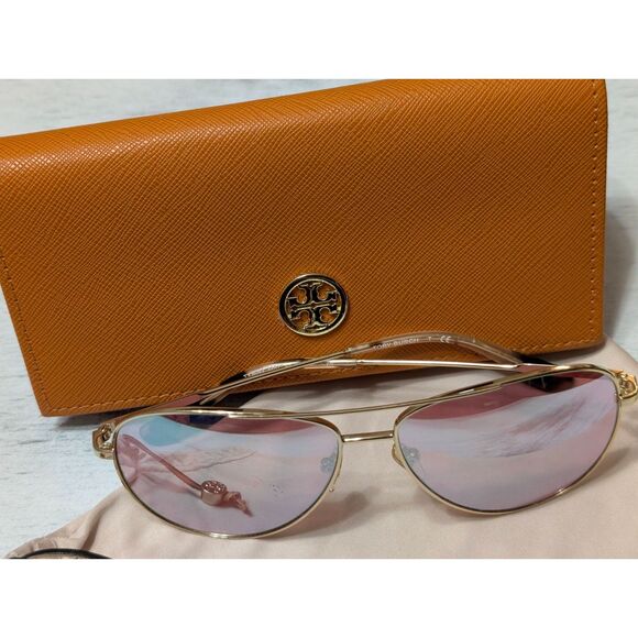 Tory Burch TY6070 Rose Gold Aviator Sunglasses – Complete Set with Case & Cloth - Picture 2 of 8